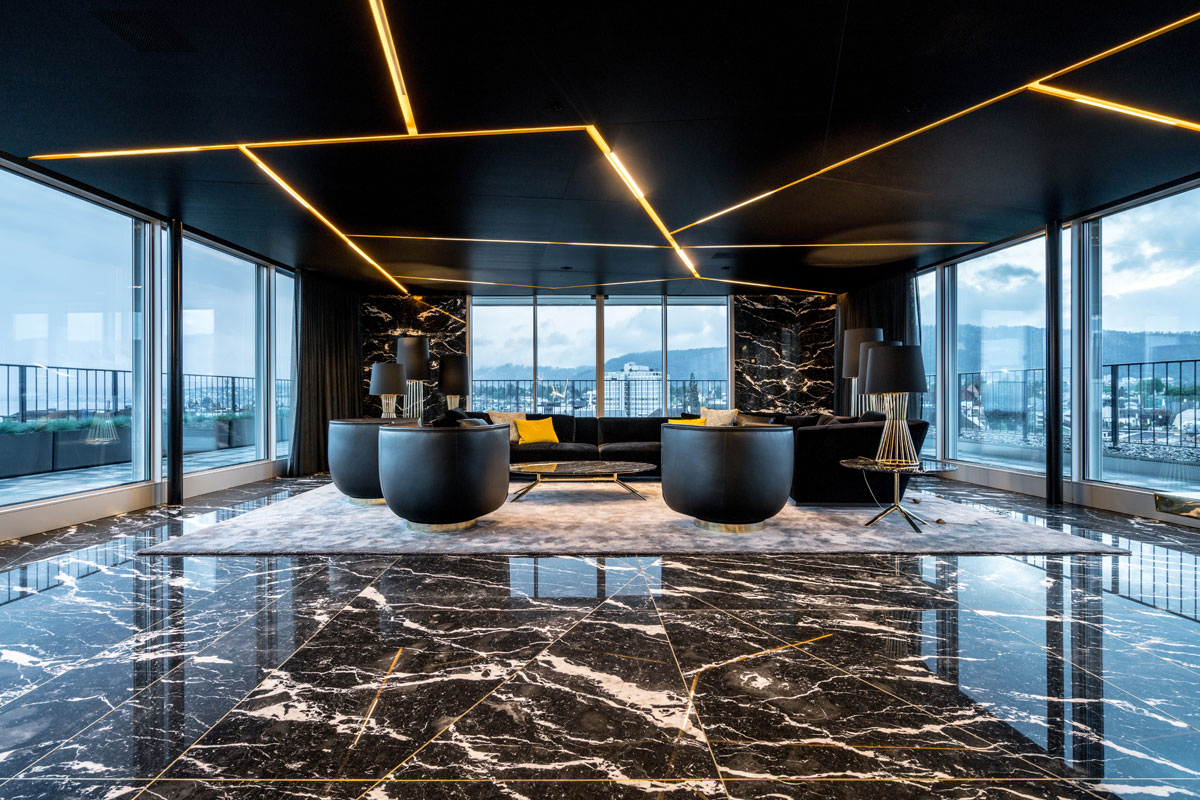 SIGNA, Zürich | Penthouse mit Marmorböden und Lichtlinien - TROPP LIGHTING DESIGN